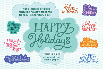 Wordy Hand Lettering Holidays Pack creative market design graphic design hand lettering vector