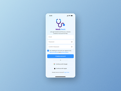 Medicheck Sign Up 3d animation app design branding create account dailyuichallenge design graphic design motion graphics registration sign up ui ux