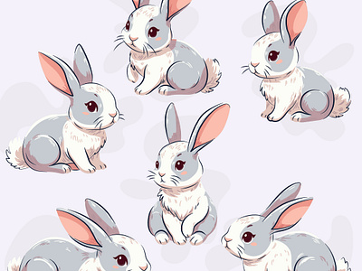 Bunny Bundle: Set of 6 Illustrations adorable art supplies bunny cottontail cute animal cute pet easter bunny fluffy graphic design hare hopping bunnies illustration kawaii playful rabbit spring sweet vector illustration whimsical artwork wildlife