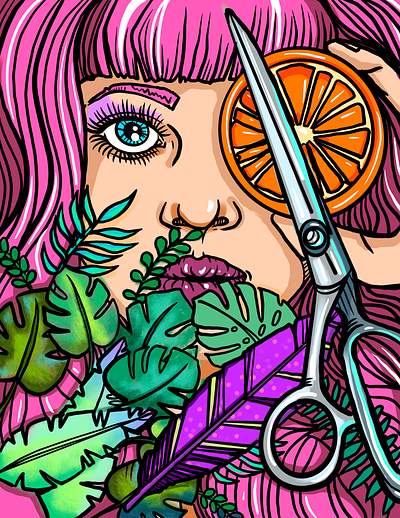 Orange Scissors graphic design illustration lady procreate