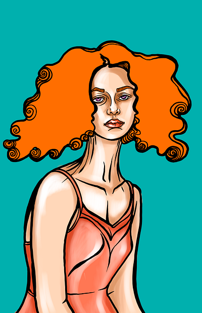 Flat Orange illustration lady procreate