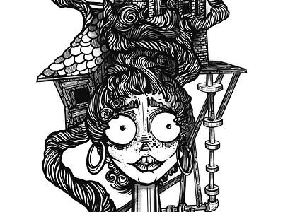 A Woman's House big eyes blackandwhite house illustration lady procreate
