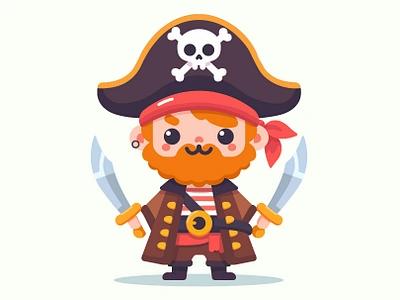 Pirate in a hat with swords drawing