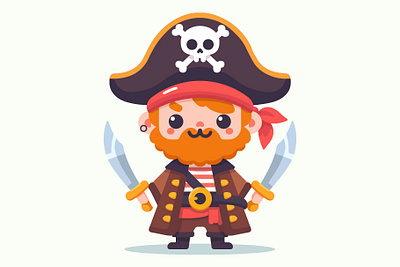 Pirate in a hat with swords drawing