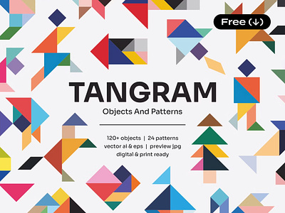 Tangram: Objects & Patterns abstract chinese clipart design download eps free freebie illustration objects pattern pixelbuddha png puzzle seamless tangram texture triangles vector