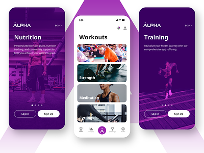 Mobile Fitness App design alpha app design fitness fitness app muscle purple ui ux