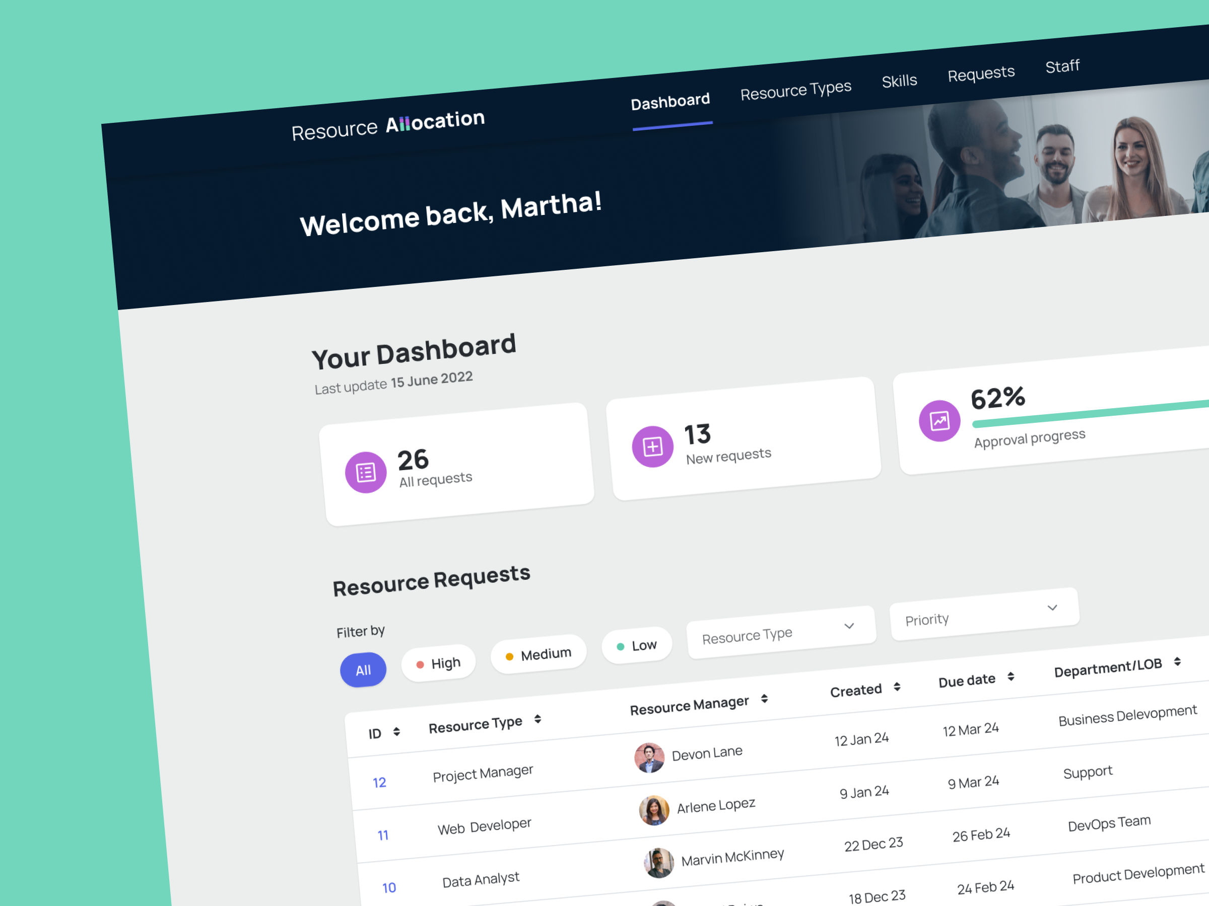Resource Allocation App allocation charts dashboard design hr hr management human resources management outsystems request team ui ux