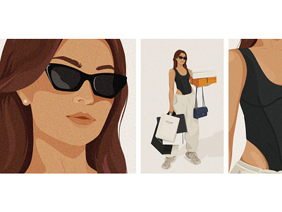 Young woman with shopping bags bags body buyer character closeup customer fashion girl glasses illustration lifestyle modern person portrait purchase shopaholic shopping trendy vector woman