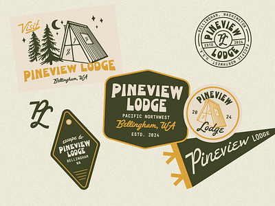 Pineview Lodge Branding Assets airbnb badge branding cabin lodge monogram pennant pine washington