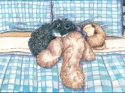 Love and Cuddles art artist colored pencils cute art illustration prismacolor puppy