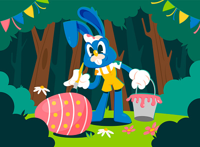 Getting Ready for Easter bunny cartoon character design easter easter egg egg freepik fun funny illustration mascot party