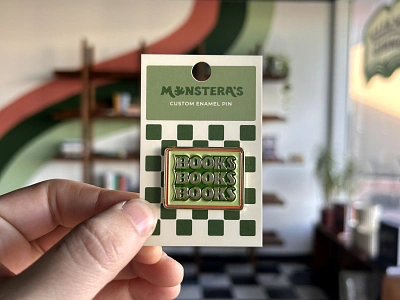 Books Enamel Pin book store books bookstore checkered checkers custom enamel pin fun green merch pin pins retro swag vintage