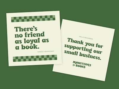 Bookstore Thank You Cards book store books bookshop bookstore checkered checkers graphic design green hemingway print design quotes retro small business thank you thank you cards vintage