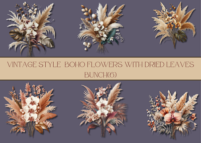 Vintage style boho flowers with dried leaves abstract boho flowers design florals graphic design illustration vintage style watercolor