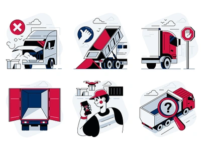 Clutch App Illustrations 🚚 app cargo character design construction delivery drone heavy illustration logistics shipping supply traffic transit transportation truck vehicle