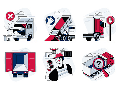 Clutch App Illustrations 🚚 app cargo character design construction delivery drone heavy illustration logistics shipping supply traffic transit transportation truck vehicle