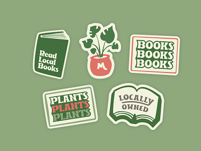Book Stickers book shop book store books branding fun green house plant independent bookstore kansas locally owned monstera plants quirky retro small business stickers vintage