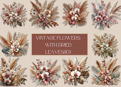 Vintage flower with dried leaves(10) bohemian boho flower design dried leaves florals graphic design illustration vintage watercolor