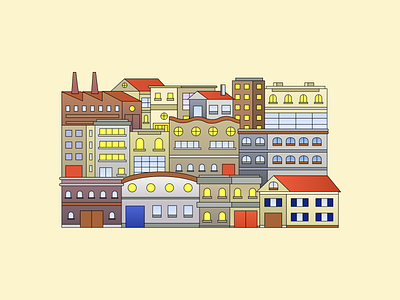 Cityscape 2d asia building buildings city cityscape flat hero illustration london neat new york outline road street town world