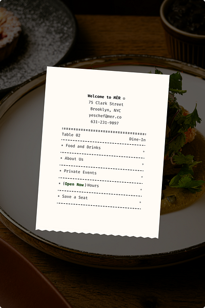 MĒR Receipt-Style Restaurant Homepage design framer graphic design responsive ui web design website