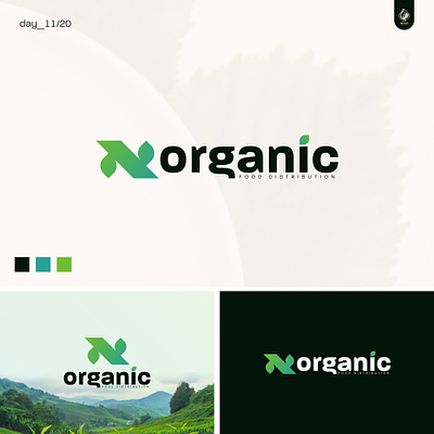 Organic food brand logo food green lettern n nature organic trending