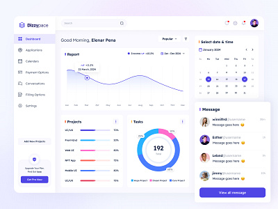 Dizzypace - Project Management Dashboard UI Design application dashboard design graphic design illustration project management typography ui ui design ux ux design vector web app website