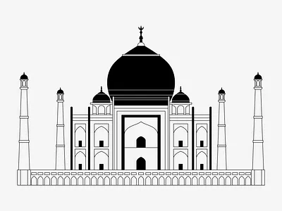 Taj Mahal flat graphic design illustration india journey minimalist outline simple taj mahal travel ui ux vector