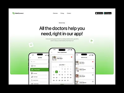MediConnect Hero Section aplication hero aplication showcase aplication showcase hero app showcase app website clean design gradient health hero section hospital hospital app hospital hero hospital showcase minimalism phone hero ui ux design web design