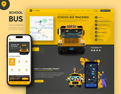 School Bus GPS Tracking System (UI/UX Design) app design landing page design ui design ui interface design uiux user experience design user interface design ux ux design web design