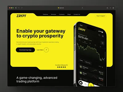 Zrypt Landing Page - Crypto Trading Mobile App branding crypto cryptoapp cryptolanding dark darkmode darktheme design landingpage landingpagedesign landingpageui landingui landinguidesign logo ui uidesign uiux webdesign webui webuiux