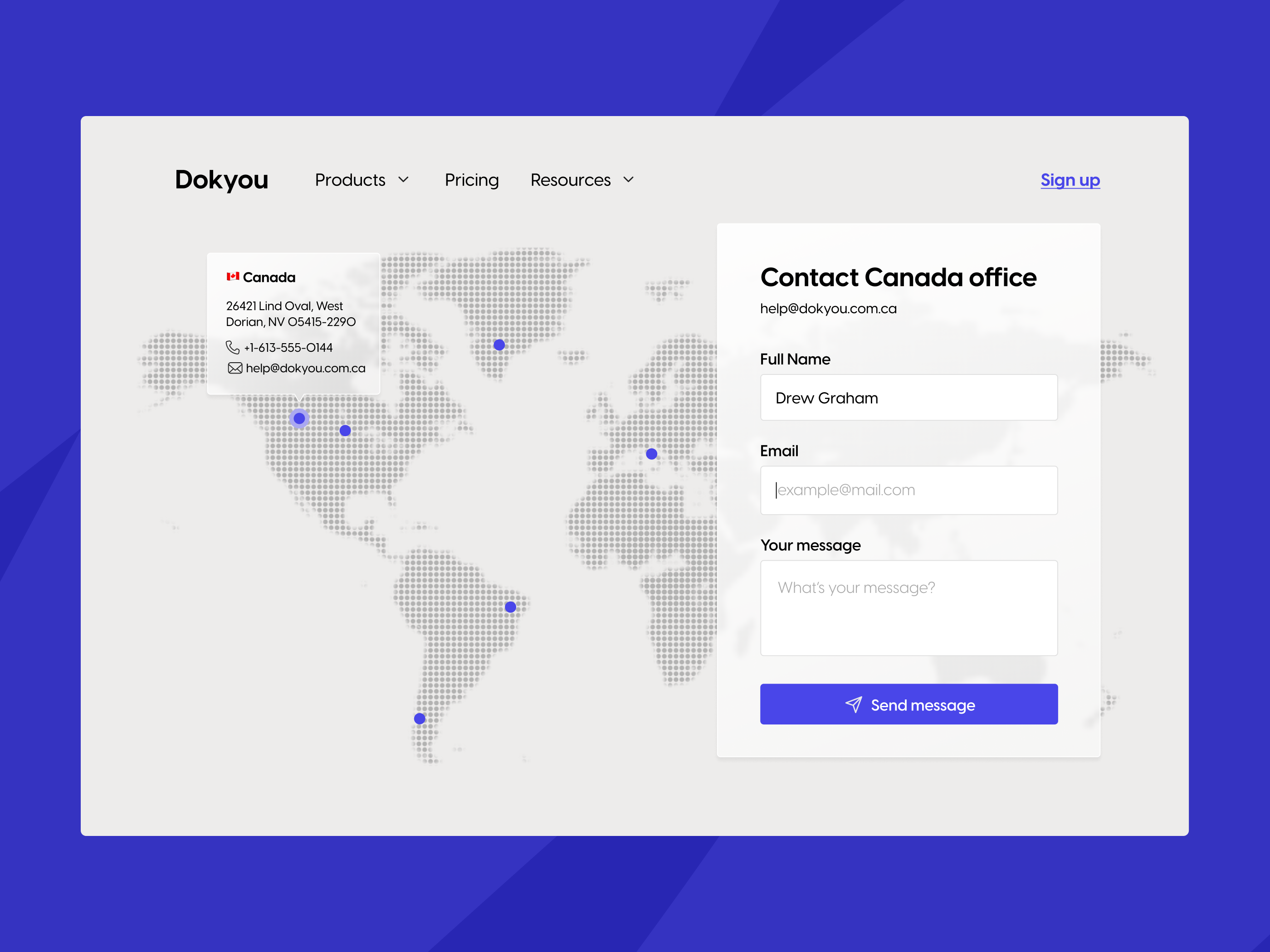 #12 - Dokyou Contact Page b2b b2c blue contact contact form contact us corporate design desktop email form mailing minimalist product design saas startup ui ux web design white
