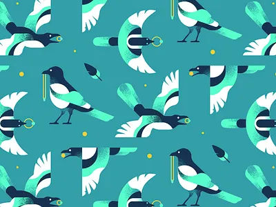 Mischievous Magpies — Patterns art bird blue green canadian design illustration magpie pattern vector wildlife