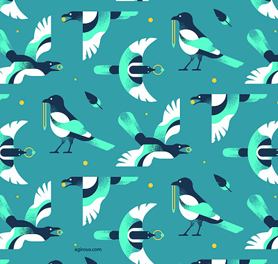 Mischievous Magpies — Patterns art bird blue green canadian design illustration magpie pattern vector wildlife