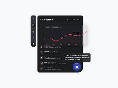 AI Tactical Dispatcher - Connnect App ai ambulance analytics chart communication dark theme fire fighters graph history incident law enforcement list police statistic tactical timeline ui user interface ux voice