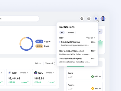 Notifications Popover Design for Cryptocurrency Exchange cryptocurrency design exchange figma fintech notifications popover ui ux web