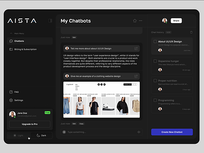 AISTA - AI Chatbot ai animation artificial intelligence chatbot design figma ui uiux user interface ux visualdesign web website