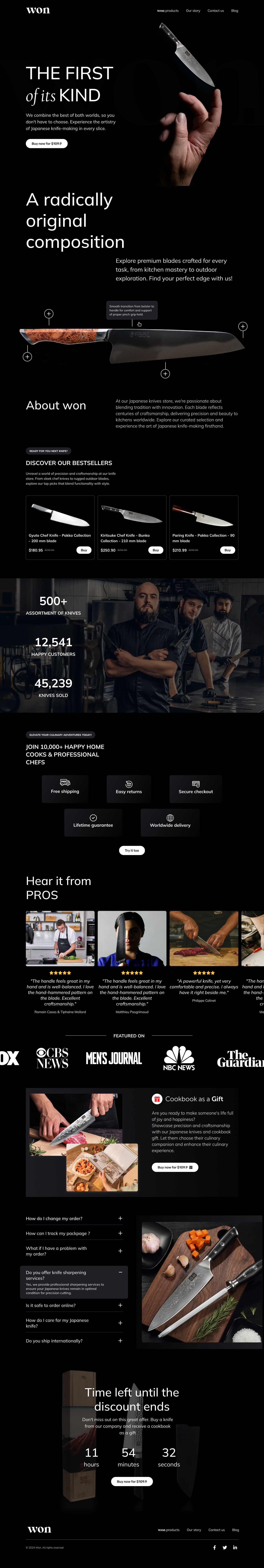 Kitchen knife / Landing page black dark design figma landing page minimalism online store ui ux website