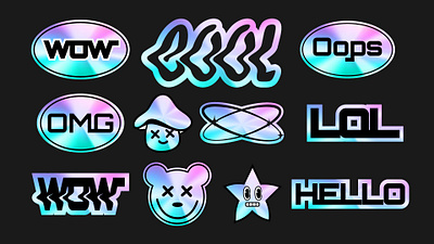 Holographic sticker pack 2000s collection colored graphic design groovy holo holographic icons modern neon pack set stars sticker trendy y2k