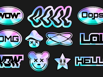 Holographic sticker pack 2000s collection colored graphic design groovy holo holographic icons modern neon pack set stars sticker trendy y2k