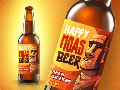 Happy Moas Beer Bottle label design adobe photoshop beer label beer packaging beverage beverage label colorful creative drinks eye catching graphic design label label design packaging design product label