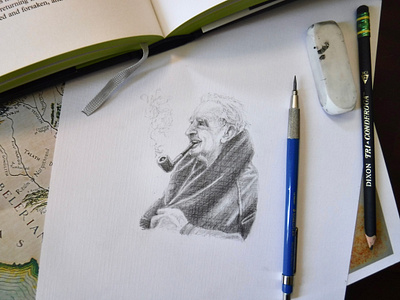 Professor Tolkien drawing illustration pencil pipe portrait tolkien