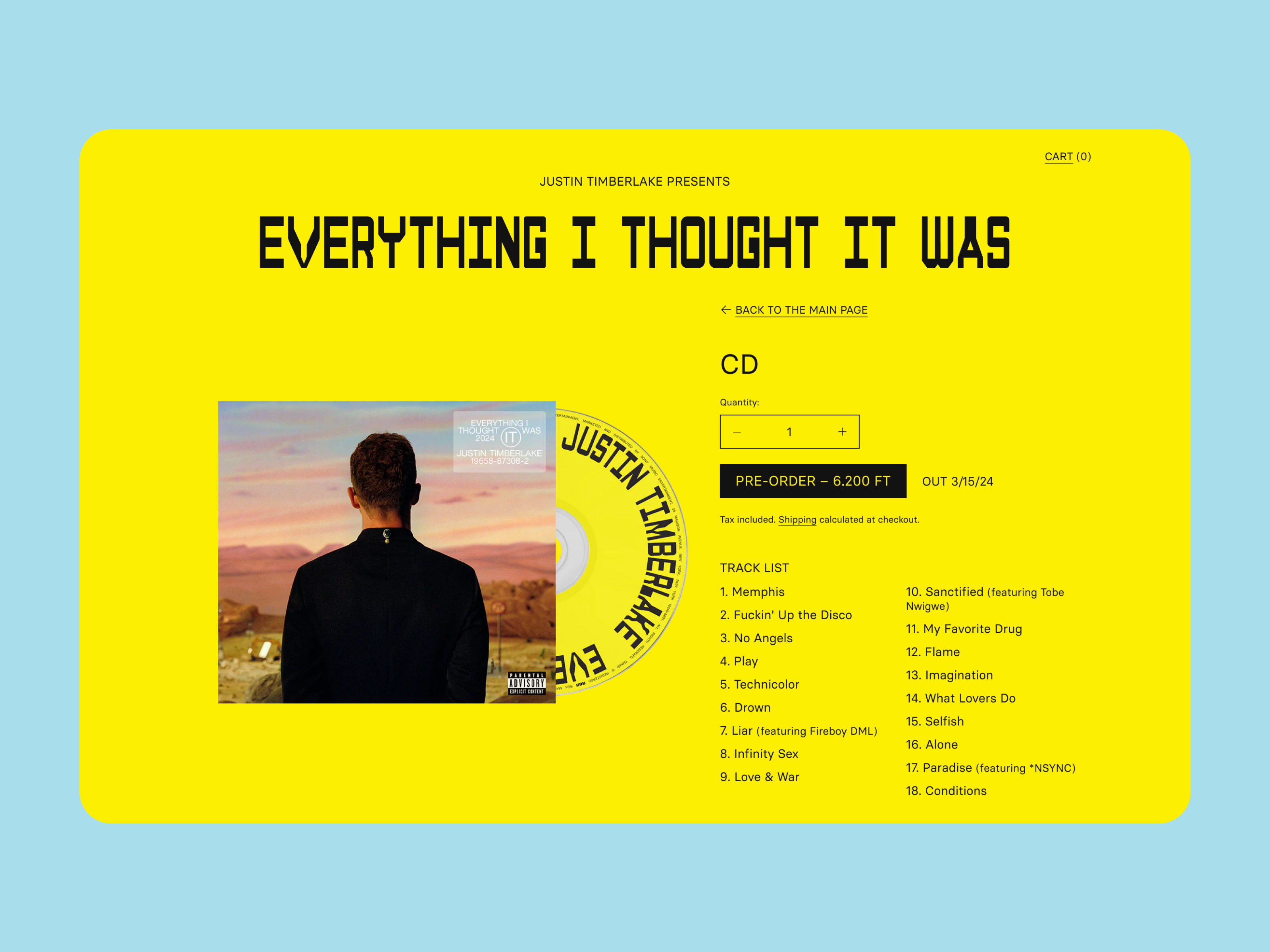 Pre-order (Justin Timberlake: Everything I Thought It Was) album daily ui dailyui design justin timberlake music pre order sony ui ui design ux ux design
