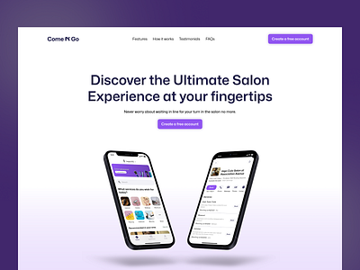 Come 'n' GO - A landing page design for a salon app figma design graphic design landing page salon website web design website design