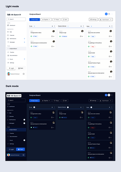 Task manager UI/UX branding creativity dark mode graphic design light mode ui ux