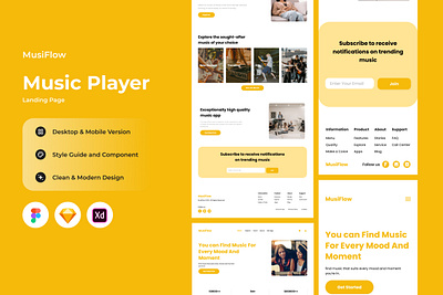 MusiFlow - Music Player Landing Page V1 application buttons enjoy landing layout listen music musician page play player radio song sound website