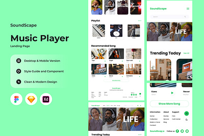 SoundScape - Music Player Landing Page V2 application buttons enjoy landing layout listen music musician page play player radio song sound website