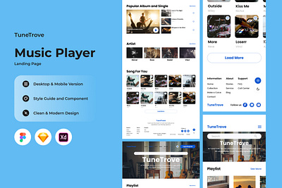 TuneTrove - Music Player Landing Page V2 application buttons enjoy landing layout listen music musician page play player radio song sound website