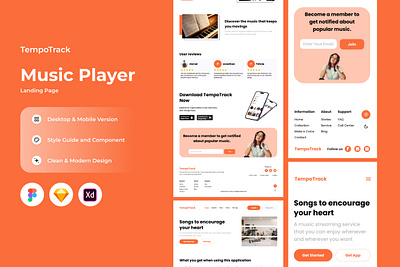 TempoTrack - Music Player Landing Page V1 application buttons enjoy landing layout listen music musician page play player radio song sound website