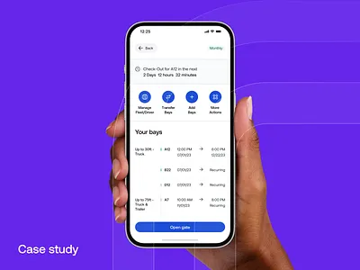 Truckbays | Case study accessible action button bay layout bay management behance case study dashboard app flat design layout mobile app mobile dashboard nav bar parking app parking layout product design proximity truck parking ux