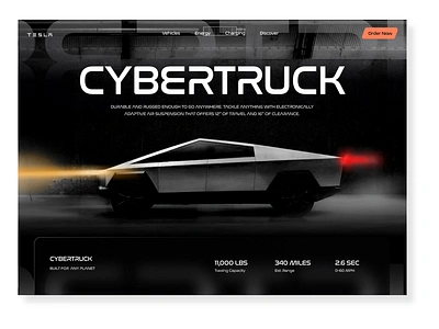 Tesla Cybertruck Website Design app branding dark theme framer landing page midjourney minimal modern tesla typography ui webflow website